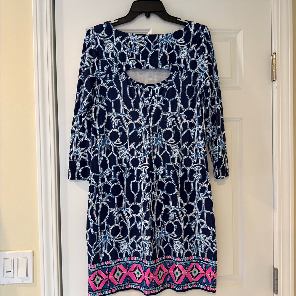 Lilly Pulitzer Navy & Pink Printed Dress Size M | Preppy Resort Shift Dress - Picture 3 of 3